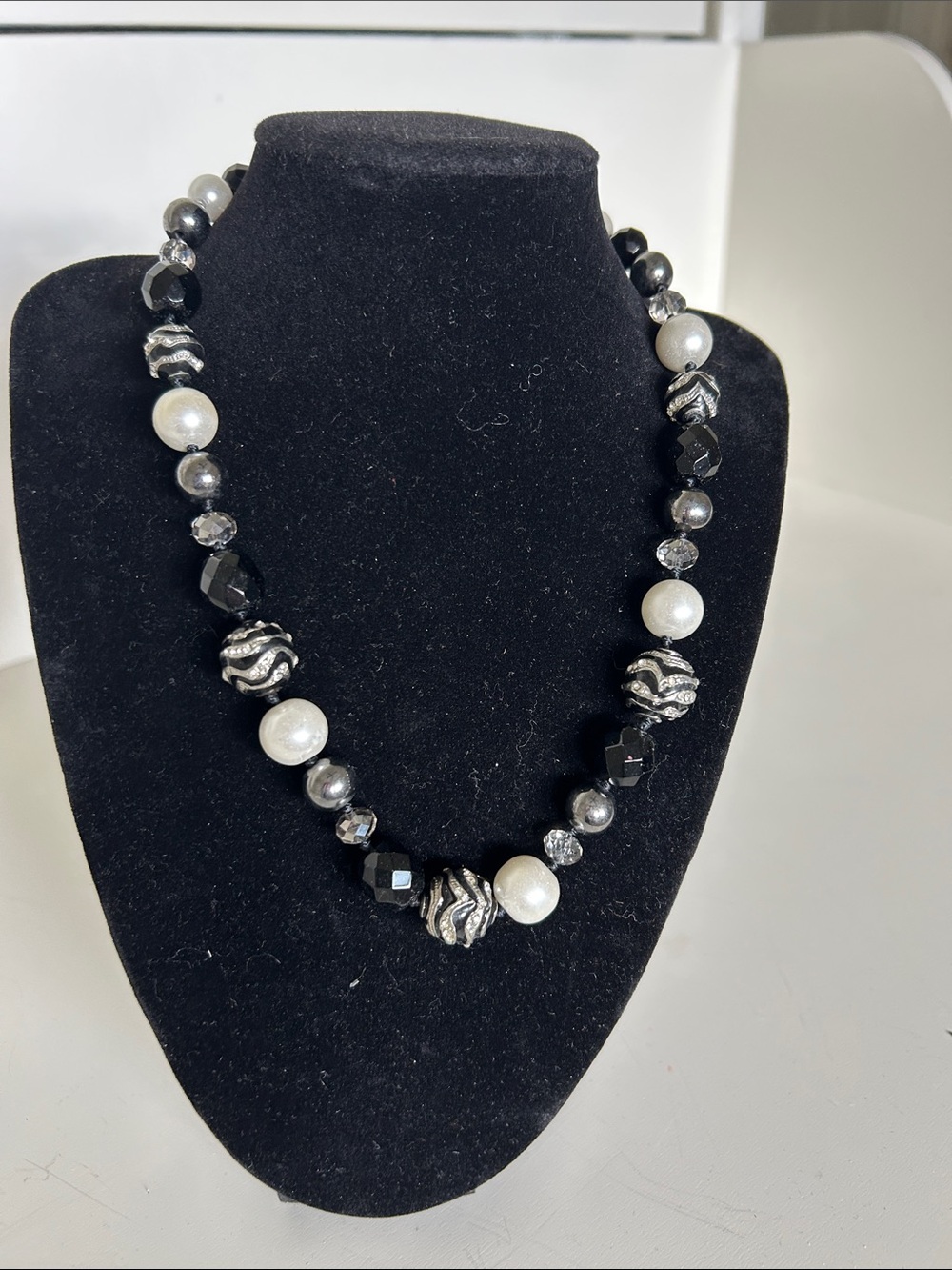 White House Black Market Black and Silver Beaded Statement Necklace